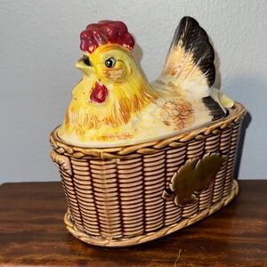 Vintage Rossini Ceramic Hen on a Nest Basket Gravy Boat Soup Tureen Japan
